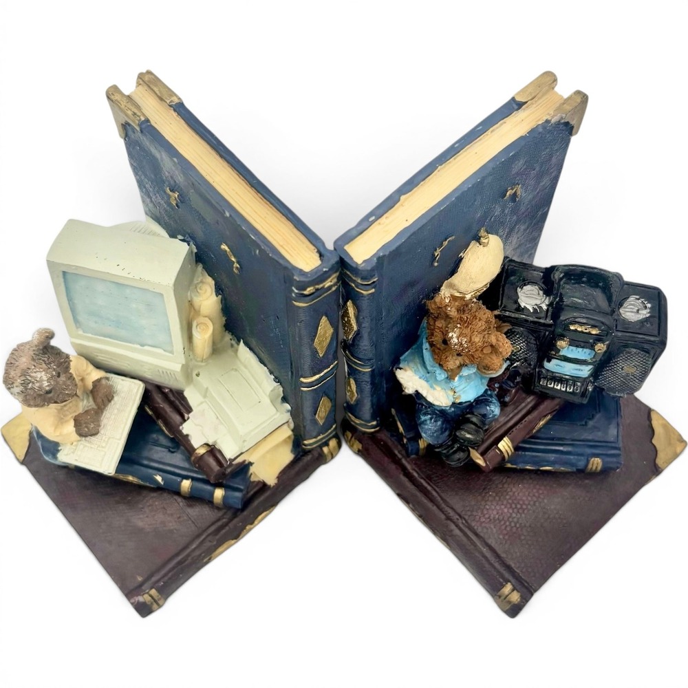 Leonardo's Workshop Teddy Bear Bookends Blue VTG 90s Library Decor School Flaws